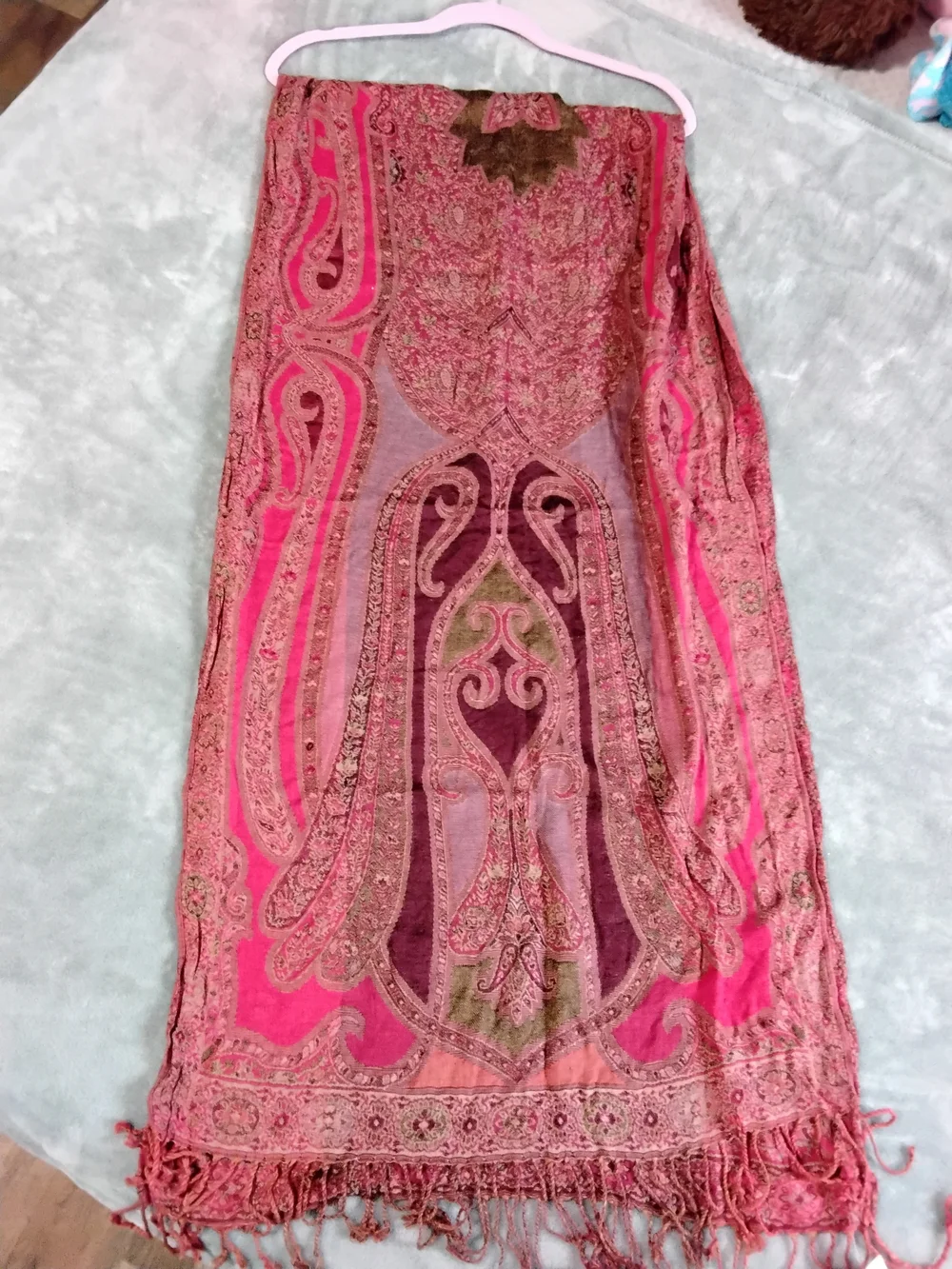 Aged Red Paisley Fringe Scarf - Brand Unknown